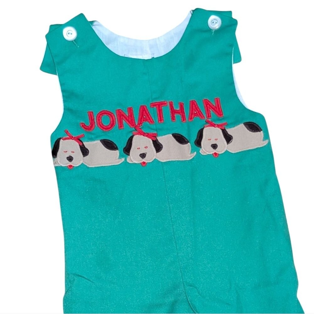 Kelly's Kids longall romper jumpsuit overalls monogrammed Jonathan dogs size 3